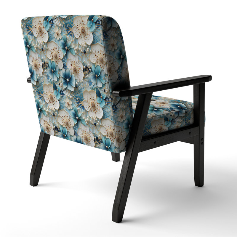 Fauteuil d'appoint rembourré bleu et blanc à motif de fleurs bleues et blanches