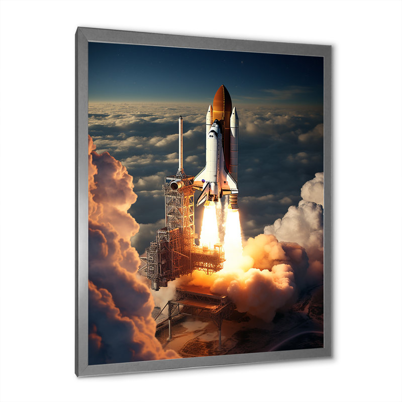 Space Shuttle Launch III - Space Shuttle Canvas Art Print, Cadre photo argenté, H 40 po x l 30 po x P 1,5 po