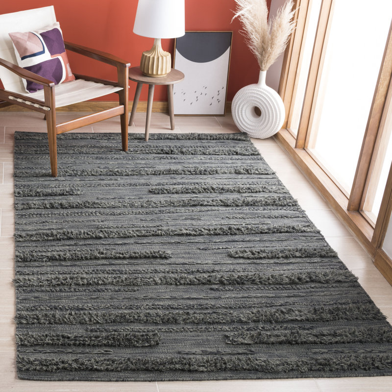Hartzler Handmade Flatweave Charcoal/Ivory Area Rug, Rectangle 5' x 8'