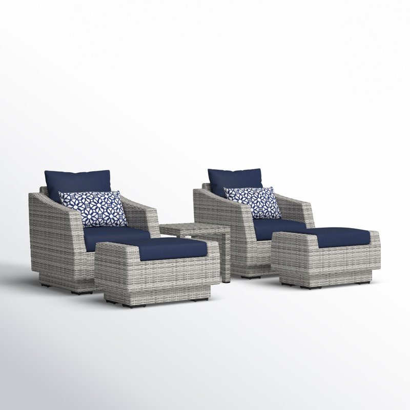 Cannes 5 Piece Club Seating Group with Cushions, Canvas Navy Sunbrella® Canvas