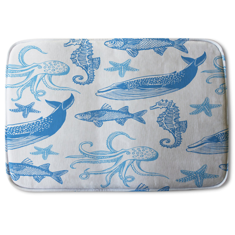 Ajeet Non-Slip Bath Rug, Whale & Friends