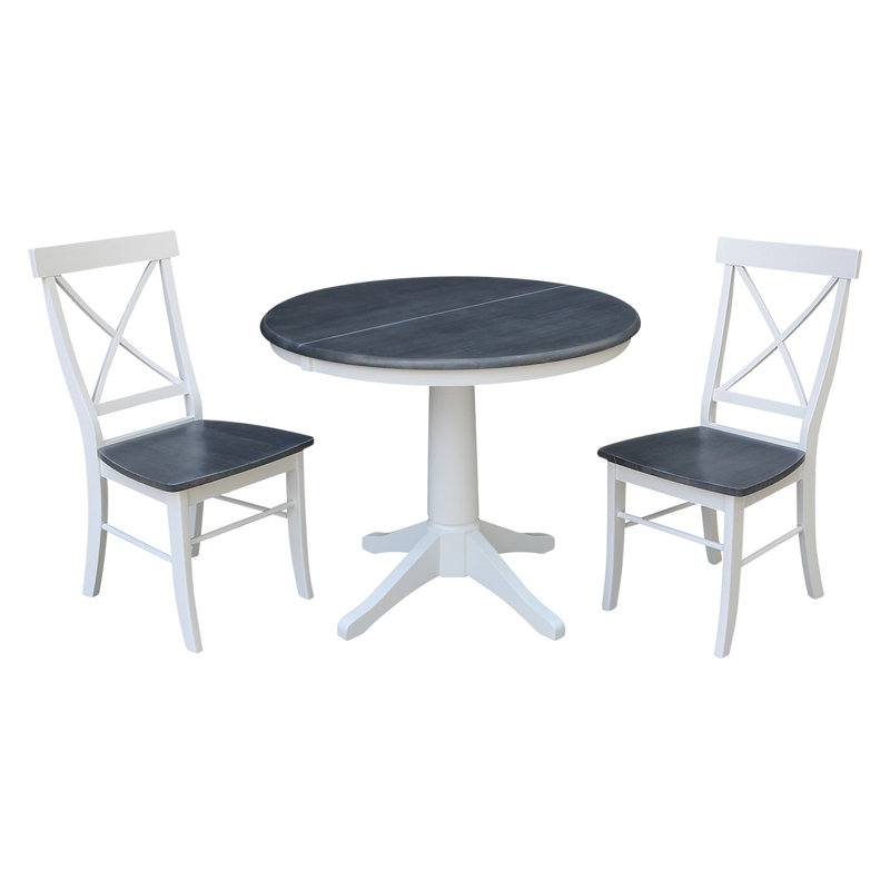 Chapital Extendable Solid Wood Dining Set, 3, White/Heather Gray