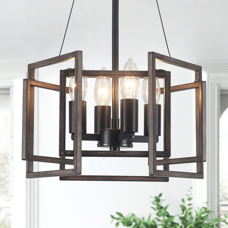 4 - Light Dimmable Geometric Candle Style Industrial Chandelier for Living Room & Dining Room & Bedroom