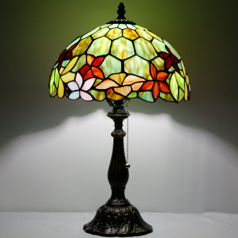 Lampe de table Tiffany en verre coloré 12 x 12 x 19 pouces (rouge, fleurs vertes)