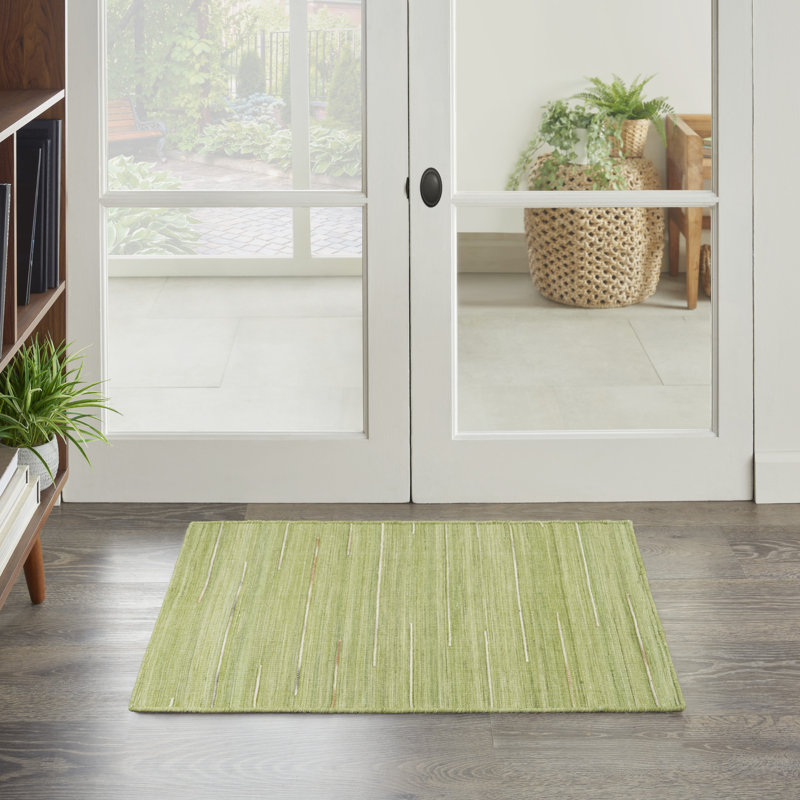 Anerinda Solid Hand Loomed Wool/Cotton Area Rug in Green, Rectangle 2' x 4'