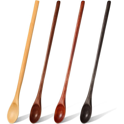 Vintage Colored Long Handle Wooden Spoons, Multipurpose Stirring Spoons for Coffee Cocktail Honey Dessert Bar Decor