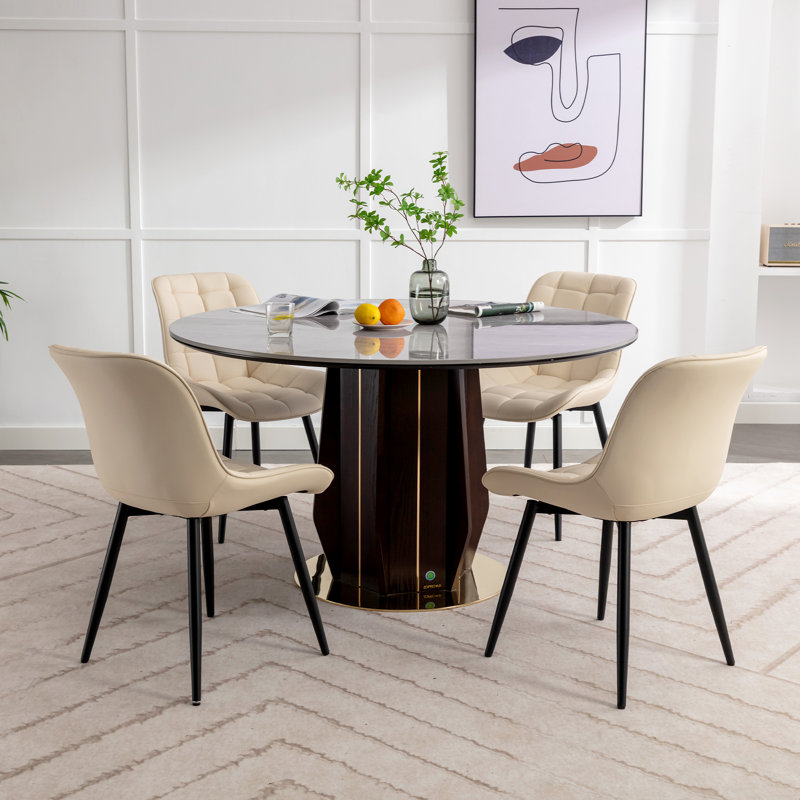 Metal Upholstered Back Side Chair Dining Chair PU Leather Dining Chairs Set of 4 – Modern Upholstered Kitchen Side Chairs with Sturdy Metal Legs, Mid-Century Design for Dining Room, Restaurant & Office