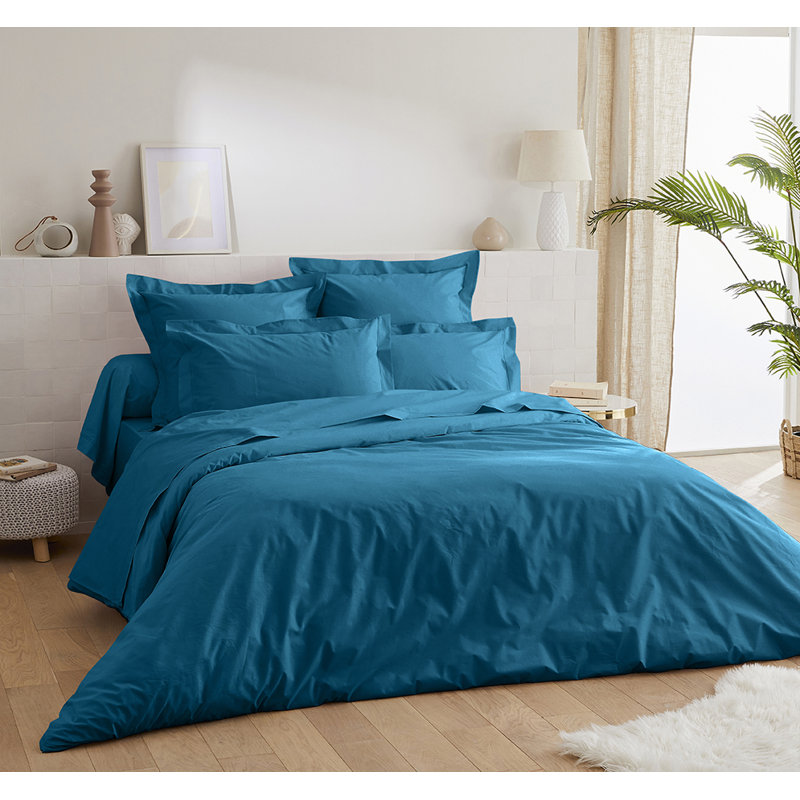 Hazelanne Solid Colour Duvet Cover with Pillowcases, 220 x 240cm Duvet Cover, Blue