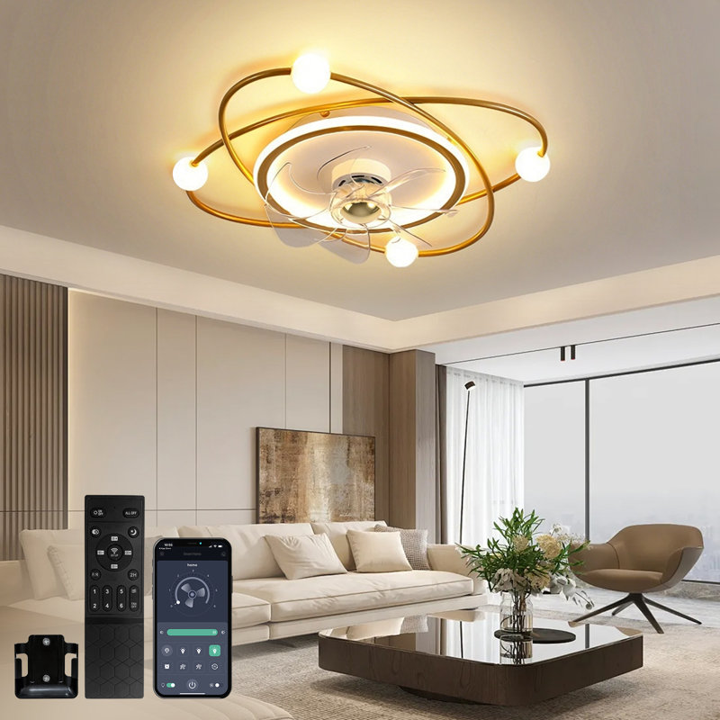 Modern LED Ceiling Light Adjustable Wind Speed, Gold