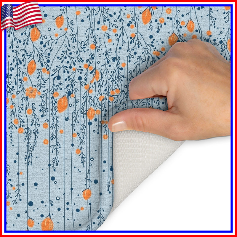 Floral Bath Mat Nature Bathroom Decor Bohemian Boho, Single - 17" L x 24" W, Blue Floral/Dots
