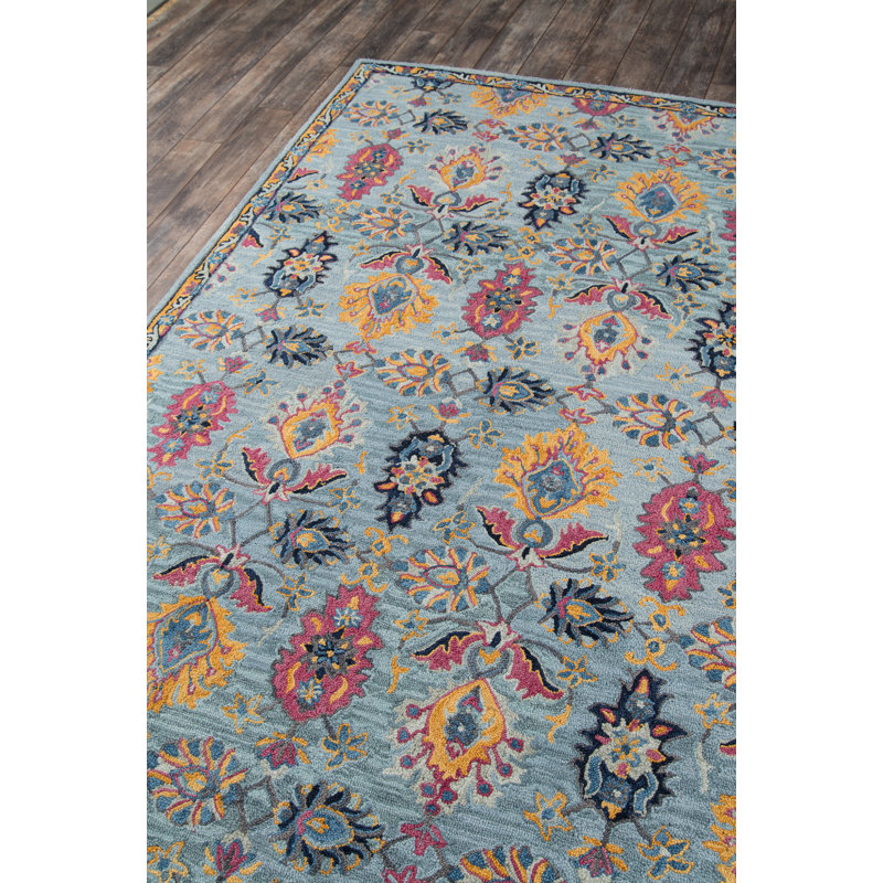 Tapis bleu en laine touffeté à la main Lancaster, Rectangle 8 pi x 10 pi