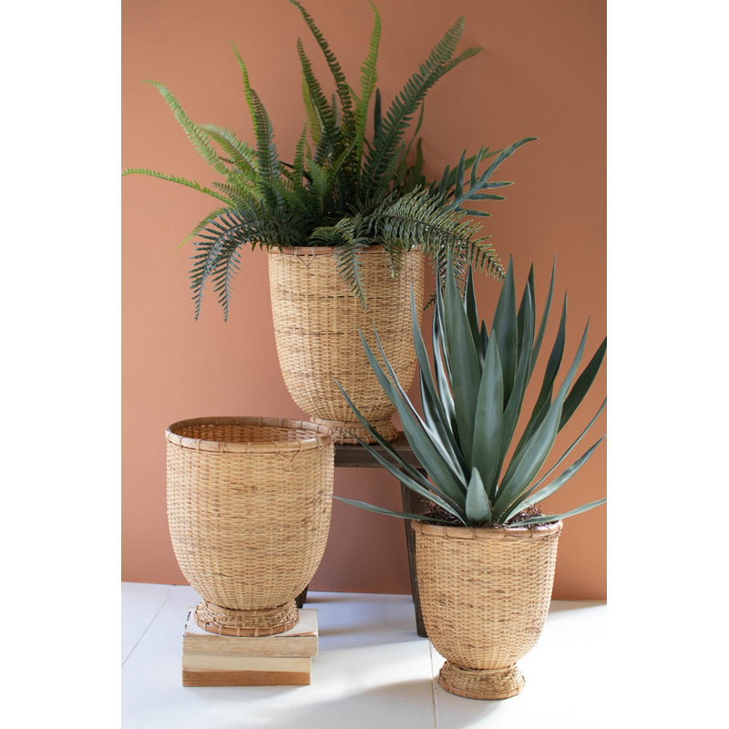  Multi-Size Cane Storage Baskets Rustic, Handwoven Design Set of 3 - 16"H
