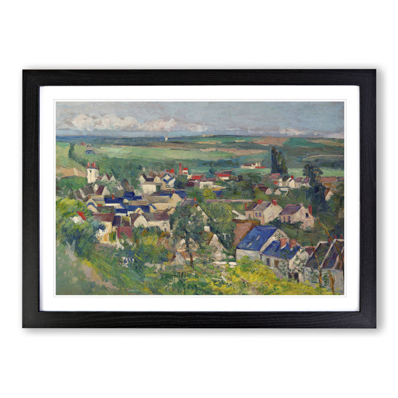 View of Auvers by Paul Cezanne - Picture Frame Painting, 36cm H x 48cm W x 2cm D, Black