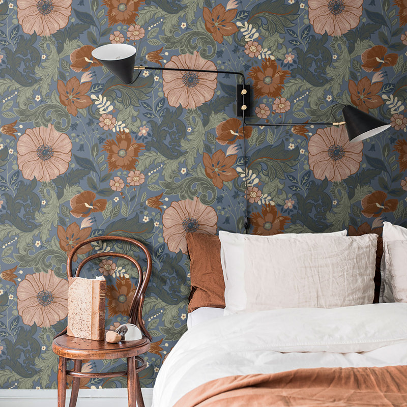 Cahterine 10.05m x 53cm Wallpaper Roll, Blue