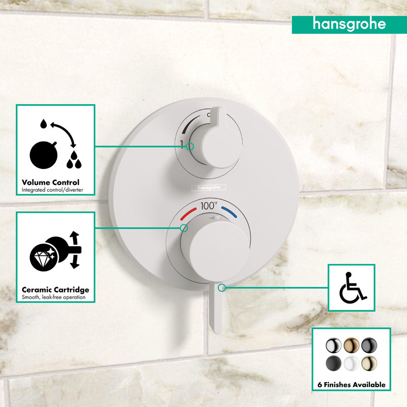 Ecostat S Temperature Memory Thermostatic Valve Trim with Diverter, Matte White