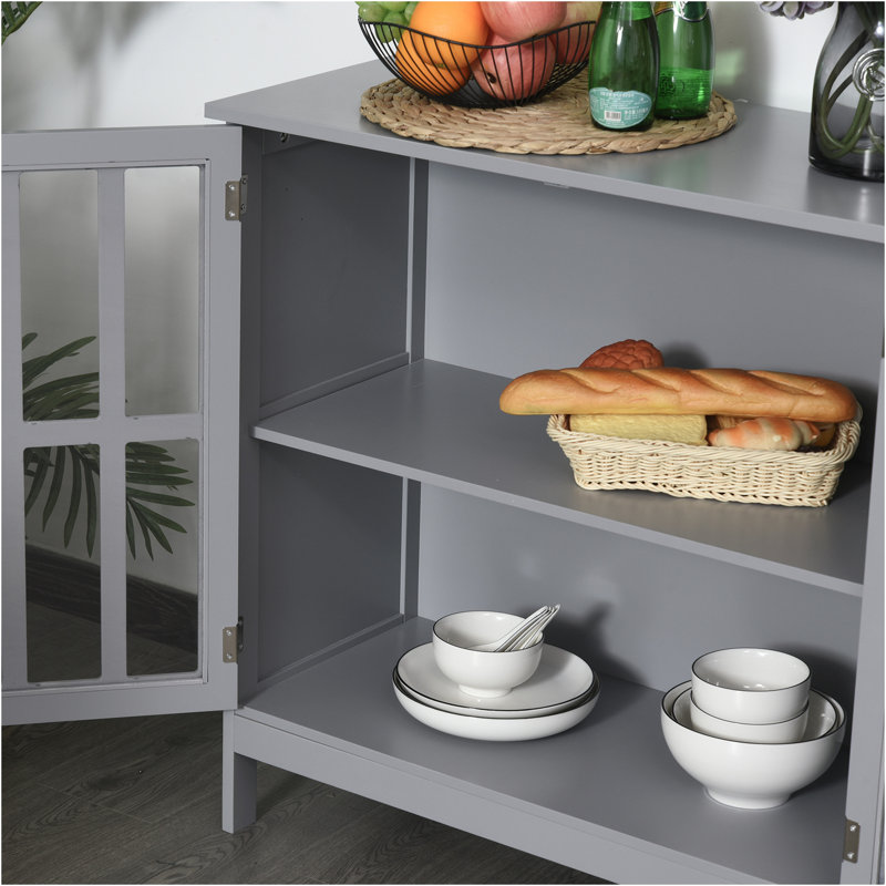Grey MDF Sideboard Buffet with Transparent Doors