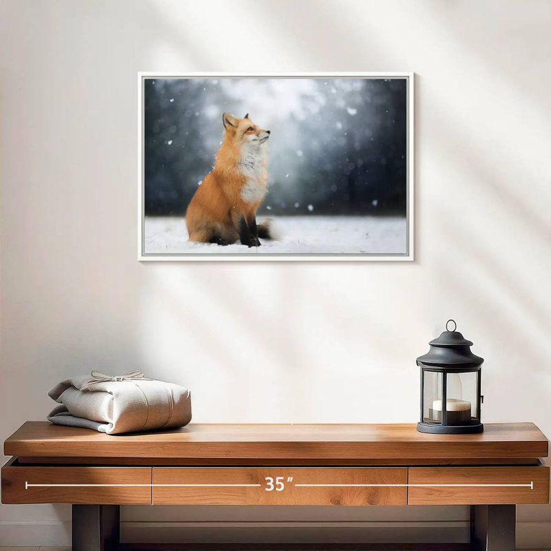 Dreamy Winter Fox, Cadre flottant blanc, 19 po x 13 po