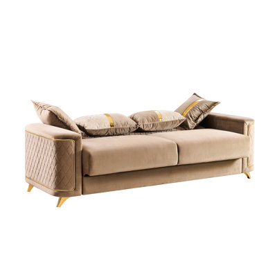 Contemporain moderne en cuivre, avec panneaux d'accoudoirs, ressorts en zigzag et support à ressorts ensachés pour un revêtement en cuivre confortable, sièges mi-moelleux, espaces à coussins