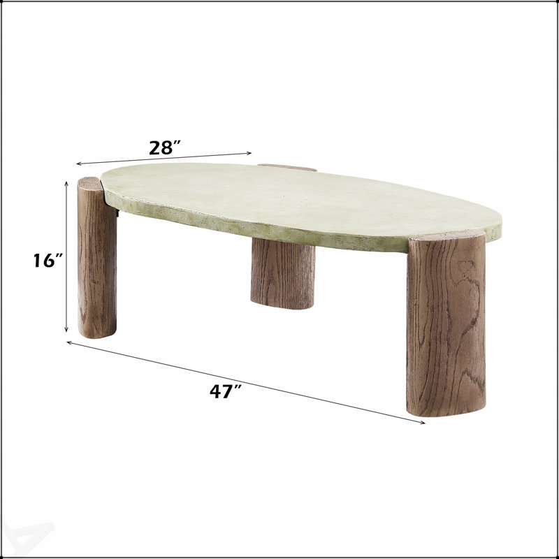Table basse Dayana écologique en béton de fibres avec finition blanc cassé et chêne, durable et élégante pour les intérieurs modernes.