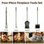 Ensemble d'outils de cheminée 5 pièces + support à bois de chauffage en fer forgé - Porte-bûches intérieur / extérieur bronze pour foyer et foyer de Noël