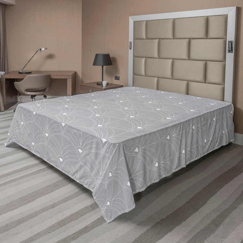 Polyester Floral Flat Sheet, Full Flat Sheet, Gray/White