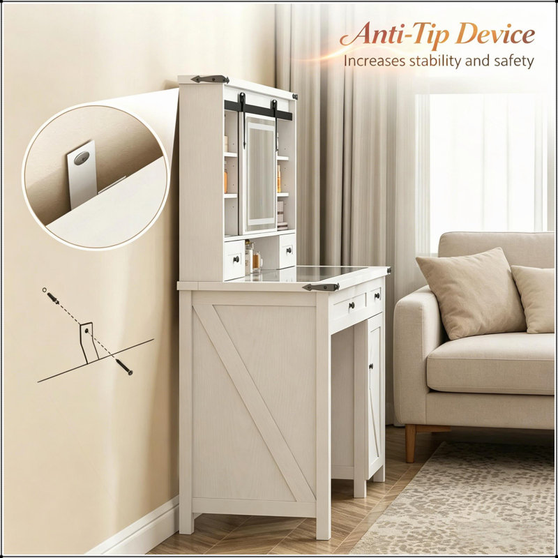 Ensemble de meuble-lavabo Modern Beauty avec miroir à DEL, tabouret rembourré et rangement spacieux