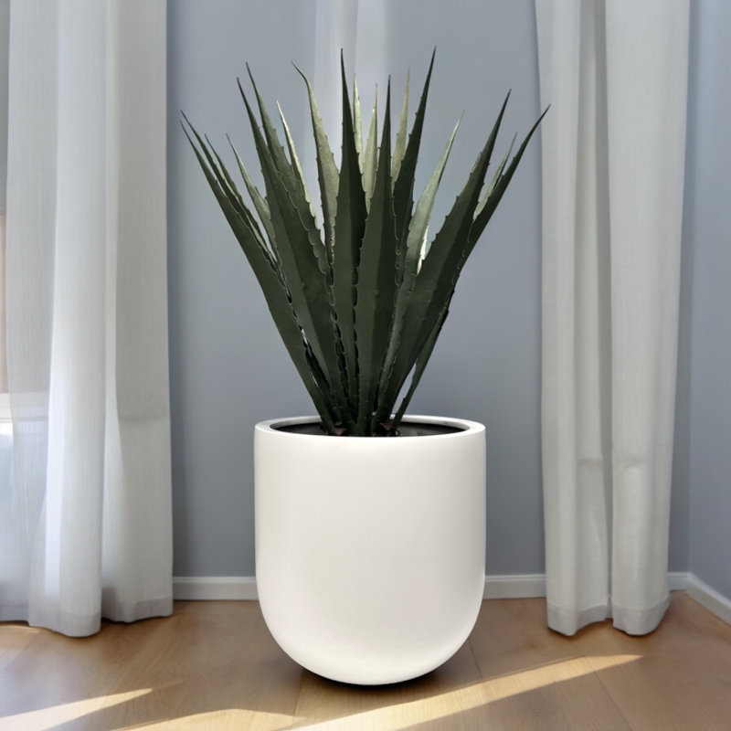 Fiberglass Round Planter 15.75'' H X 15.75'' W X 15.75'' D, White, 15.75" H x15.75" W x 15.75" D