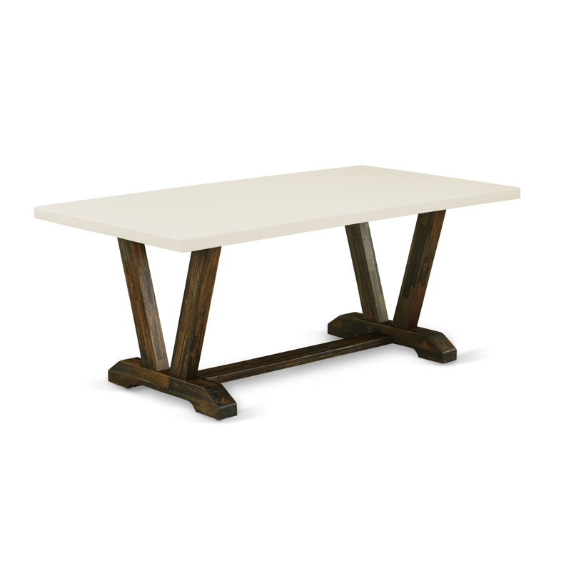 Ensemble de salle à manger moderne de 5 pièces comprenant une table rectangulaire en bois avec pieds en V et 4 chaises rembourrées en lin bleu, 101,6 x 182,9 cm, multicolore