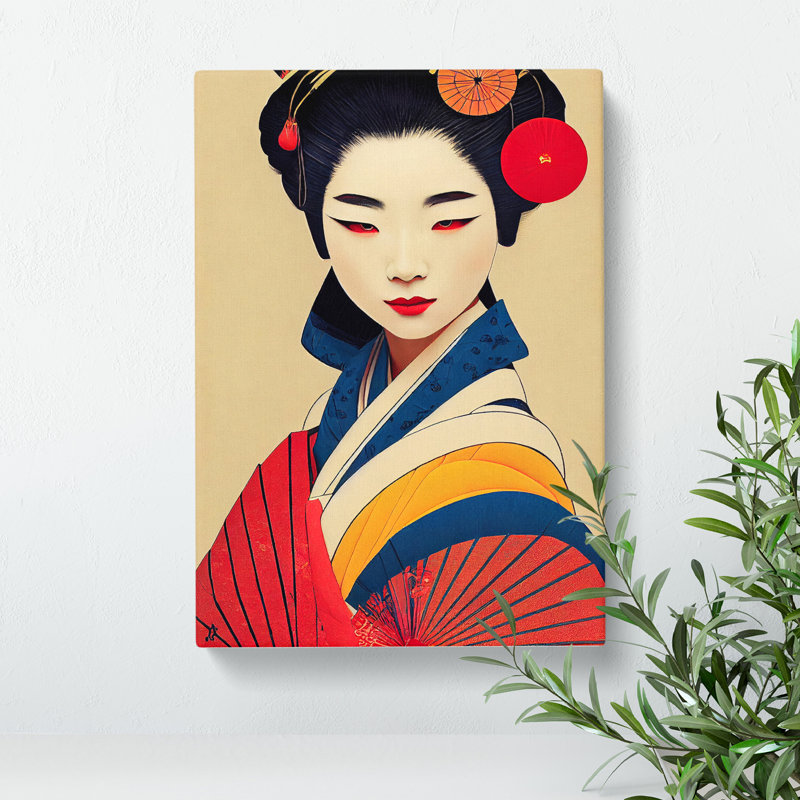 Welcoming Geisha - Wrapped Canvas Print, 50cm H x 35cm W x 3cm D