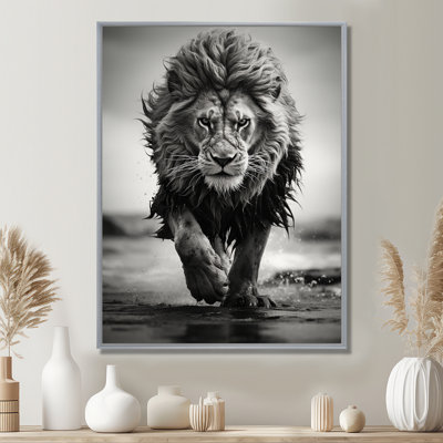 Lion noir et blanc qui court en Afrique - Art mural grand lion