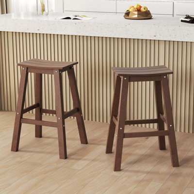 29" Patio Bar Stool Set Of 2 With Curved Seat Footrests For Backyard Outdoor