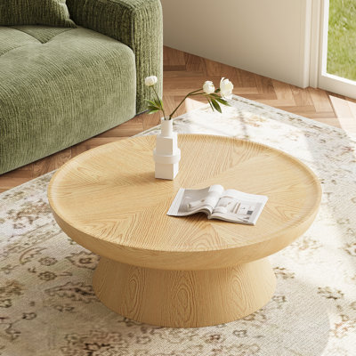 Table basse ronde en noyer rustique 35,43 po avec base conique épaisse, aucun assemblage requis