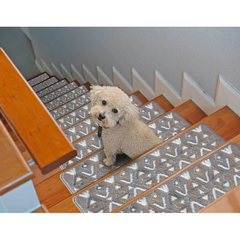 Tapis d’escalier beige doux et beige treillis Amarion
