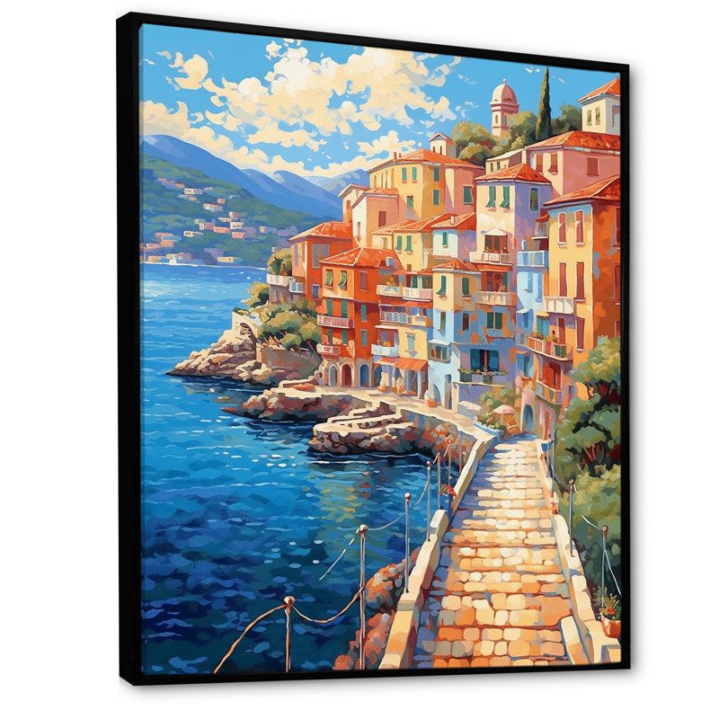 «Beautiful Port In Italy», reproduction sur toile, Cadre flottant noir, H 40 po x l 30 po x P 1,5 po