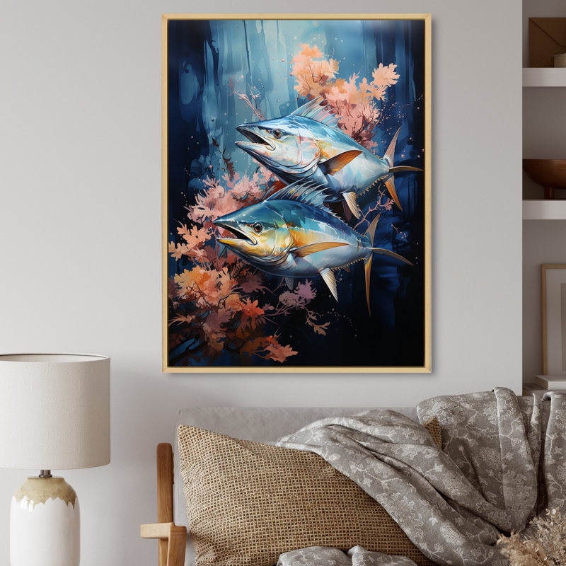 Zao " Fishing Majestic Marlins V ", 44" H x 34" W x 1.5" D, Natural Floater Framed