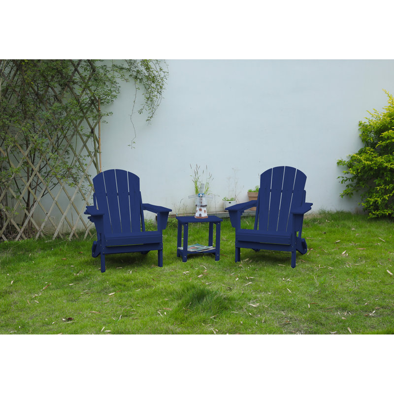 Chaise Adirondack pliante avec table d'appoint, ensemble de 3 chaises Adirondack à texture de bois, bleu marine (comprend 2 chaises et 1 table)