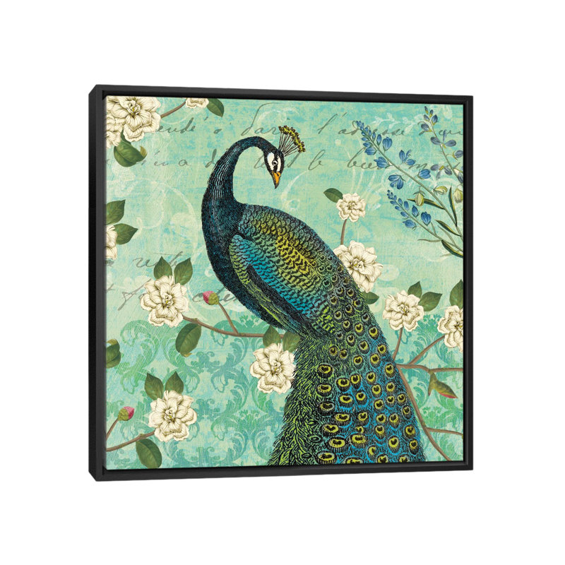 Peacock Arbor VI, impression sur toile tendue, H 26 po x l 26 po x P 1,5 po, Toile encadrée noire, Pas de tapis