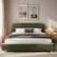 Velvet Platform Bed With Curve-shaped Design Headboard And Wood Legs-1022098749