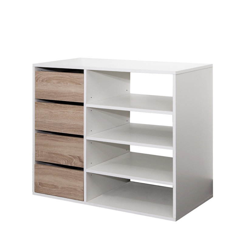 12 Pair Shoe Rack, White/Natural Oak