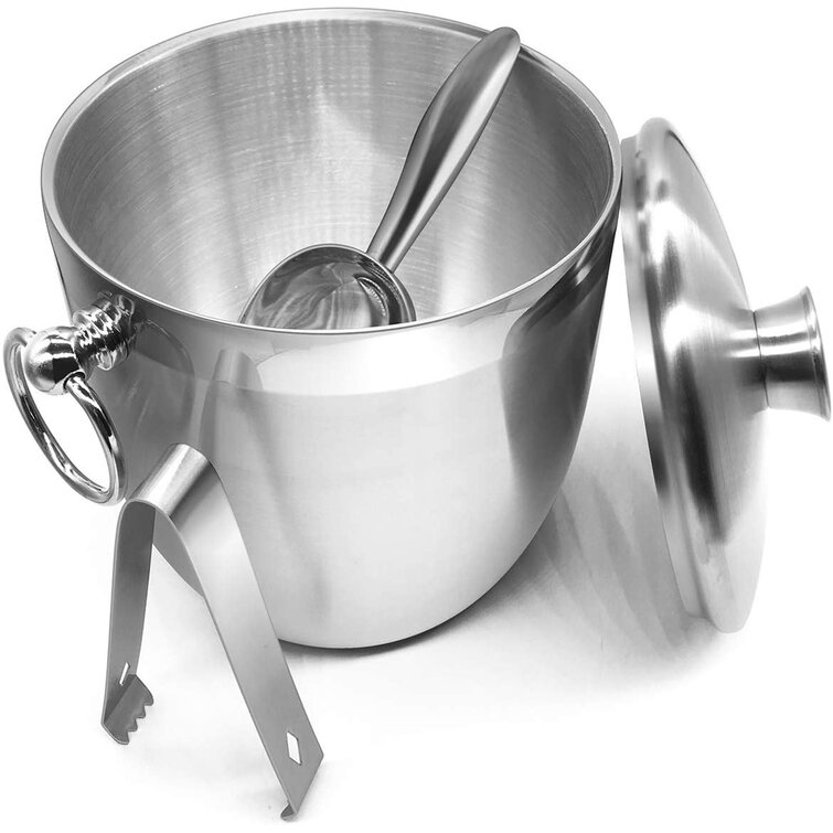 Prep  Savour Double Walled Stainless Steel Ice Bucket with Ice Tongs, Scoop,  Lid, and Exclusive Handmade Nylon Holder  Reviews Wayfair