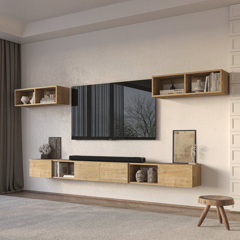 5 Pieces 106'' Floating Entertainment Center With Shelves