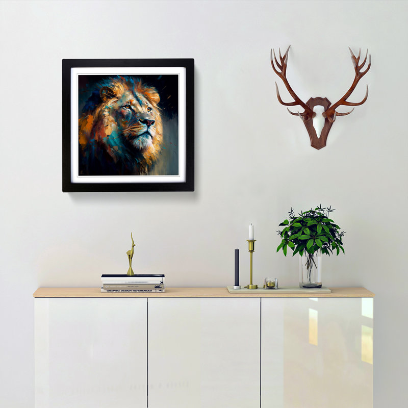 Lion Palette Knife Painting No.3 - Framed Print, Black