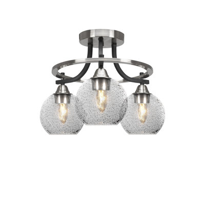Wuilber Paramount 3 Light Semi-Flush Shown In Matte Black & Brushed Nickel Finish With 5.75" Smoke Bubble Glass