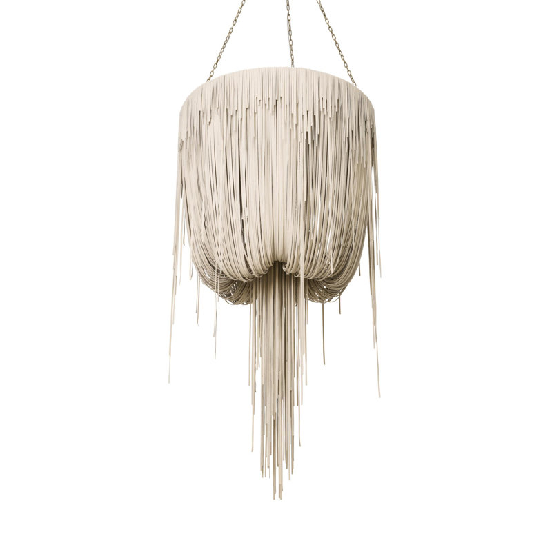 Leather Fringe Chandelier, 71" H x 40" W x 40" D, 4