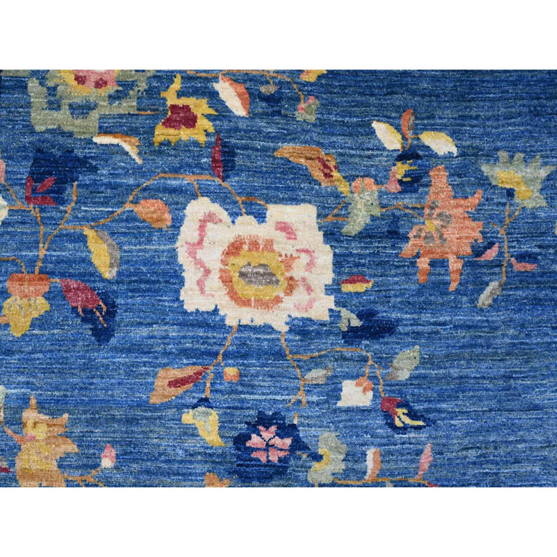 Tapis bleu en laine noué à la main 8 po x 10 pi Peshawar