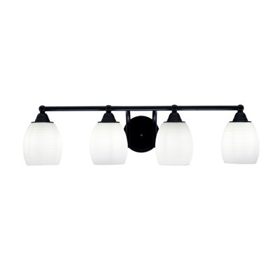 Paramount 4 Light Bath Bar Shown In Matte Black Finish With 5" White Linen Glass