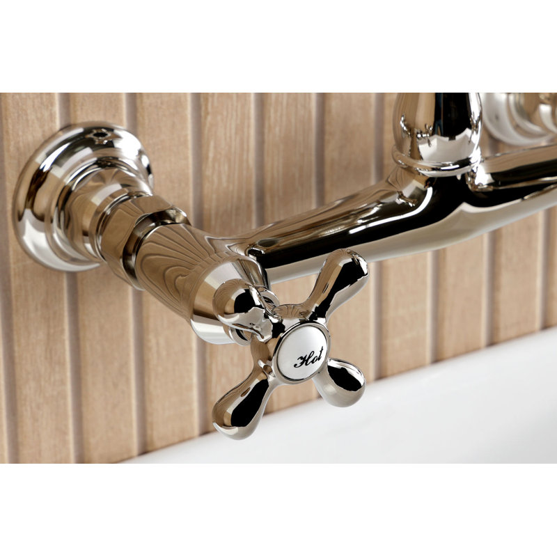 Kingston Brass English Country Two-Handle 2-Hole Wall Mount Bathroom Faucet, Polished Nickel