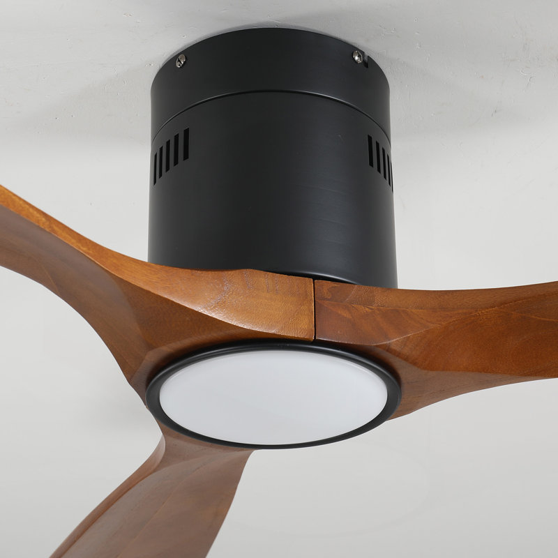 Ventilateur de plafond en bois massif de 52 pouces avec luminaire à DEL à intensité variable à intensité variable à 6 lumières à DEL pour montage sur patio, salon, chambre à coucher, bureau, intérieur (noir mat + bois)