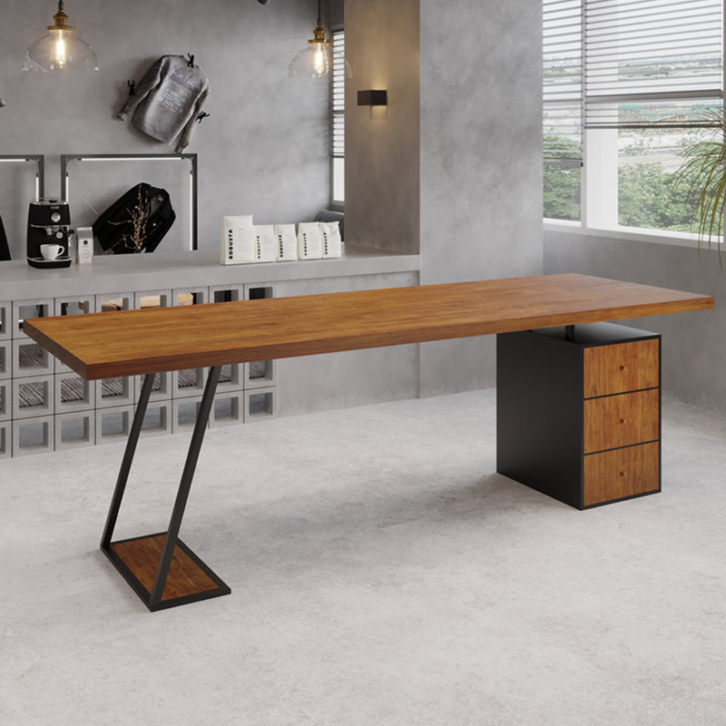 Bureaux rectangulaires en bois massif brun clair + bureaux en fer, Retour à droite, H 29,53 po x l 78,74 po x P 31,5 po