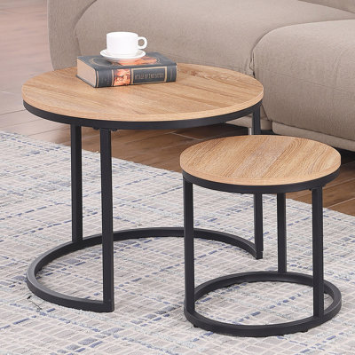 Table d'appoint ronde 24 po, table basse d'appoint, finition bois de chêne naturel, peu encombrante, style industriel moderne, table basse